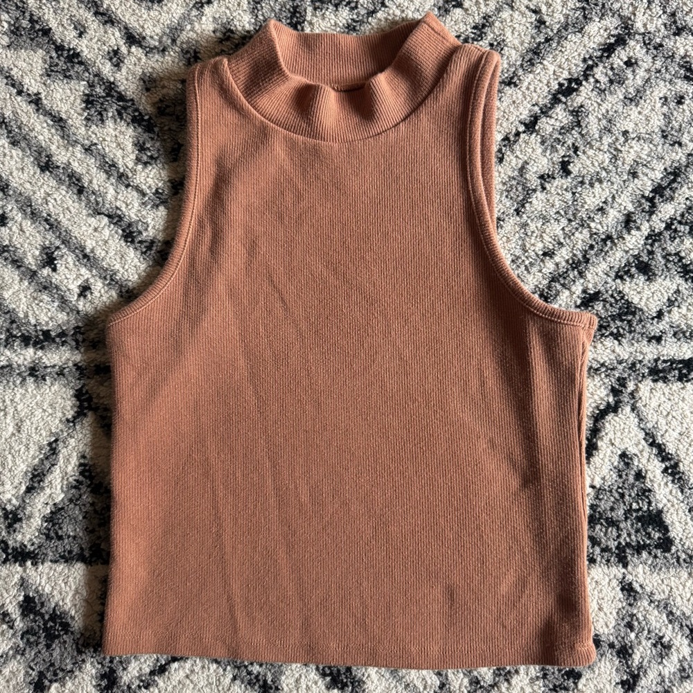 a new day Sleeveless Brown/Tan Mock Neck Tank